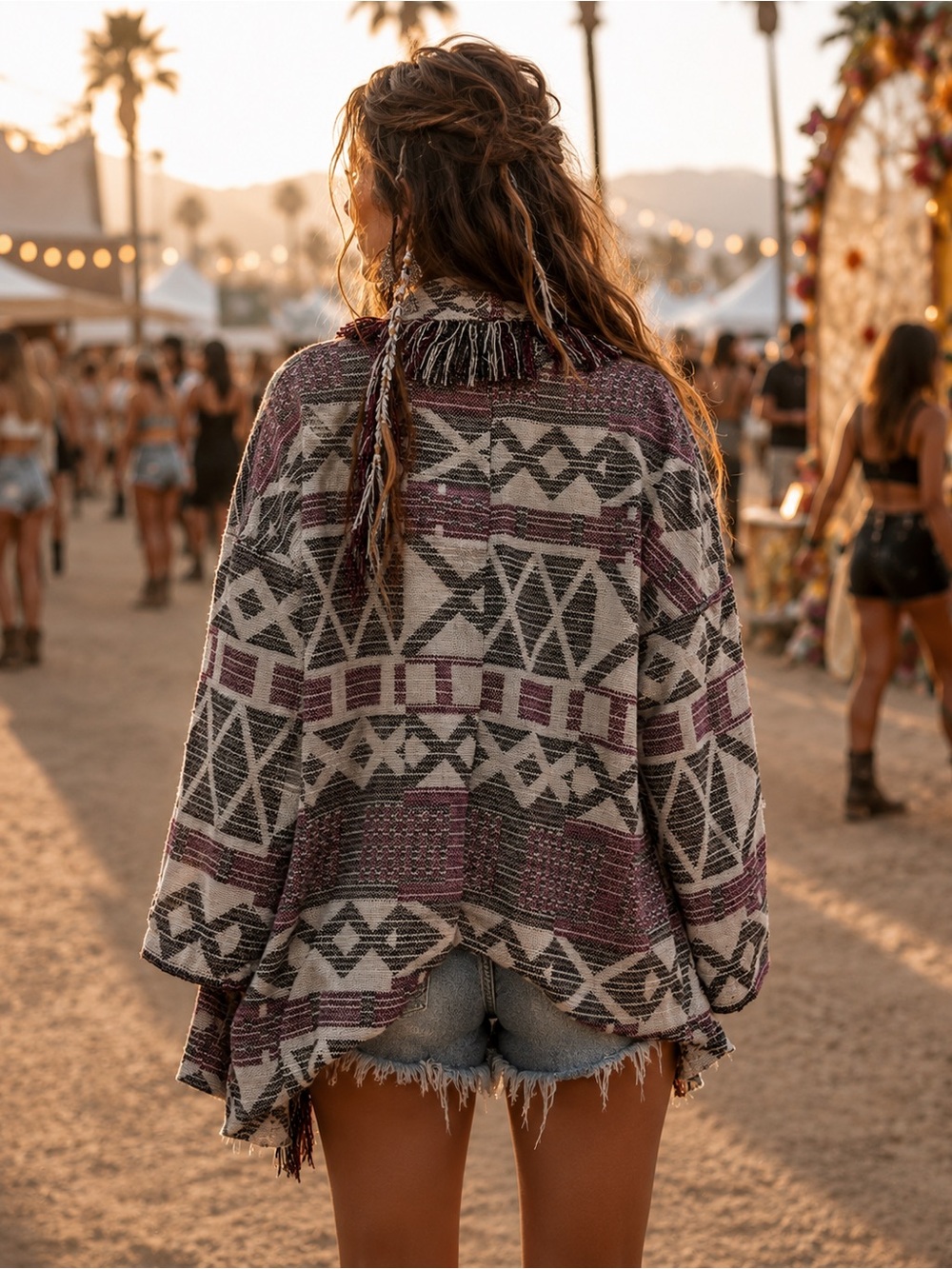 Shyanne Western Fringe Cardigan L Festival Tribal Open Front BOHO Cabincore Fall - Picture 2 of 12